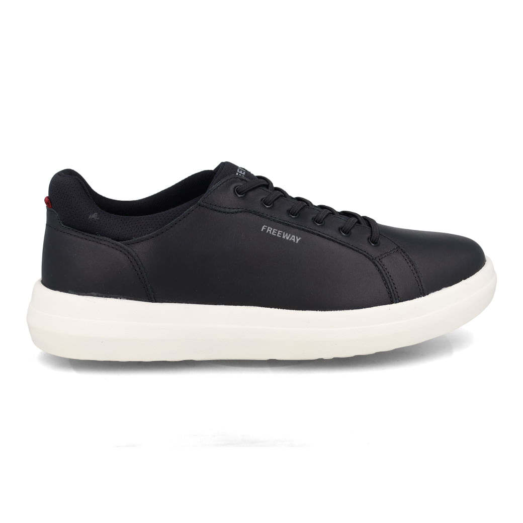 Tênis casual masculino Free Way couro preto com solado branco